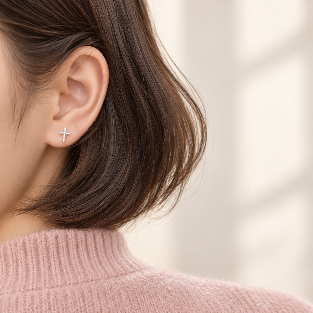 Grace Cross Stud Earrings — Minimal Faith, Everyday Elegance