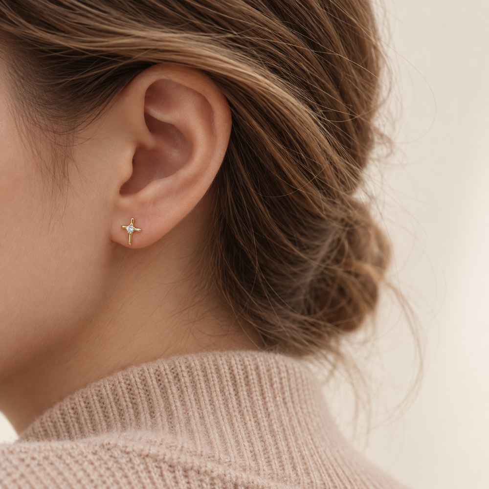 Grace Cross Stud Earrings — Minimal Faith, Everyday Elegance