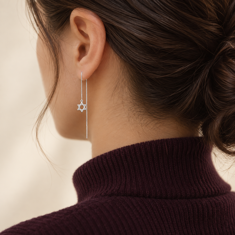 Star of David Threader Earrings — A Symbol of Faith & Peace