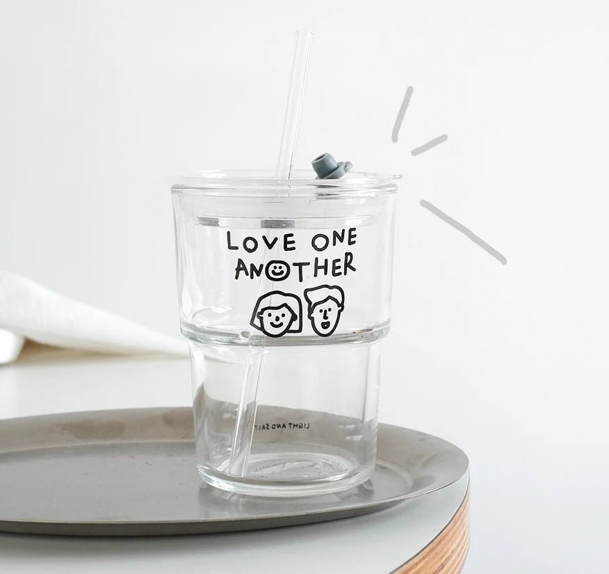 "Love One Another" Minimalist Line Art Tumbler with Lid & Straw — Couple's Cup / Love Each Other