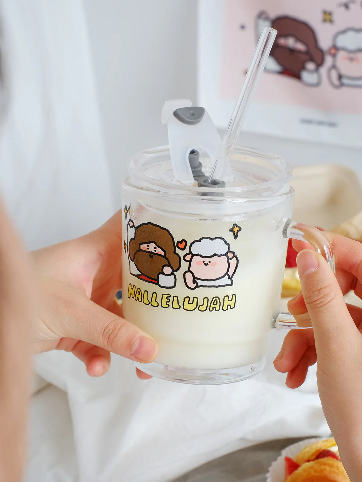 "HALLELUJAH" Original Cartoon Illustration Tumbler with Lid & Straw