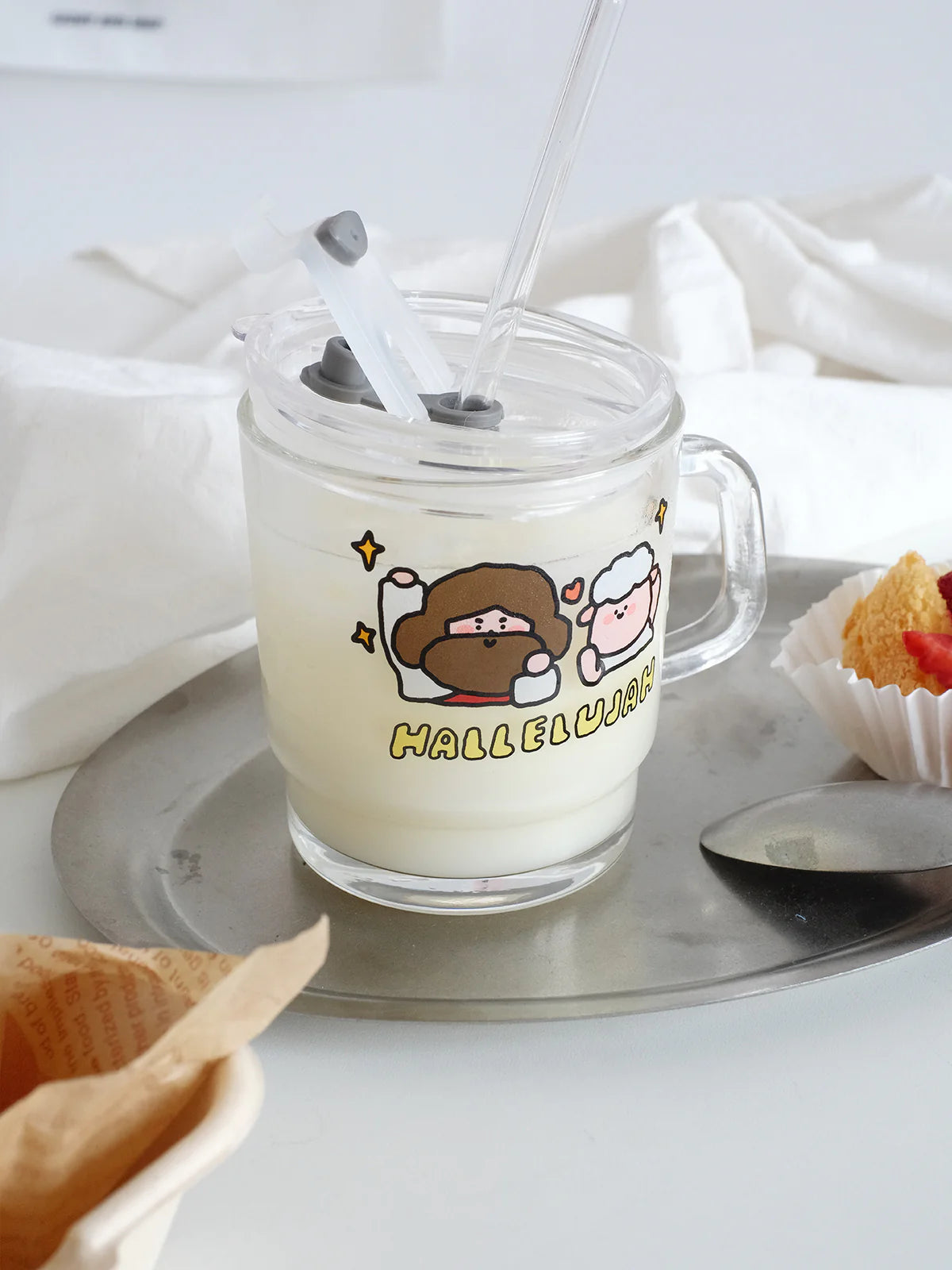"HALLELUJAH" Original Cartoon Illustration Tumbler with Lid & Straw