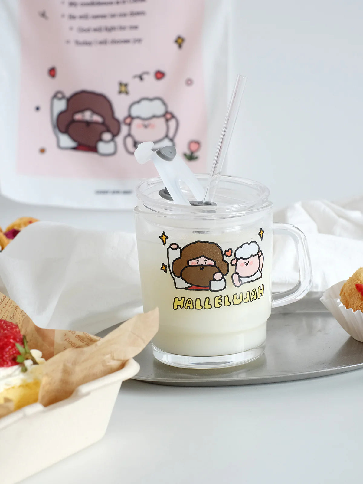 "HALLELUJAH" Original Cartoon Illustration Tumbler with Lid & Straw