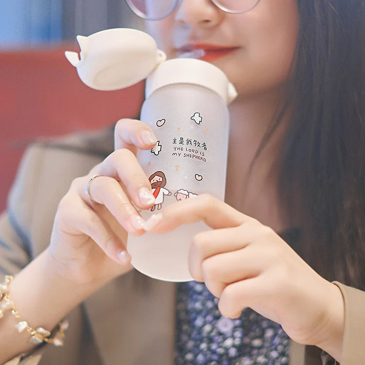 "THE LORD IS MY SHEPHERD" Frosted Glass Tumbler with Flip Lid & Straw