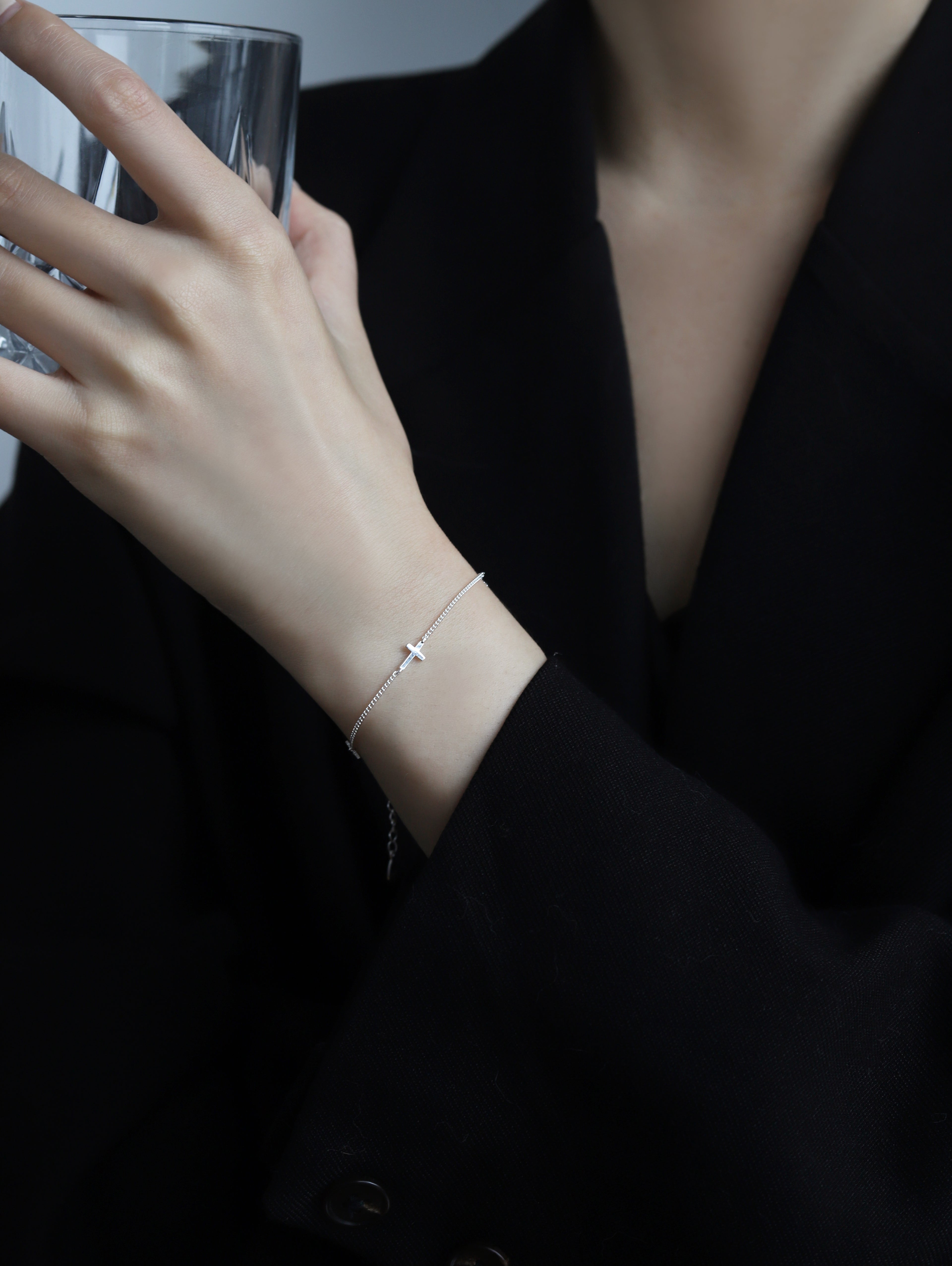 Light & Salt Living · S925 Sterling Silver Minimalist Cross Bracelet